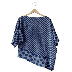$648 EMMELLE Asymmetrical Top Navy Blue Floral Boat-neck Lagenlook Blouse Size 0